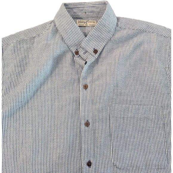 Kenny Flowers Men's Size XL White/Blue Striped Island Classics Button Down Shirt - Picture 1 of 5